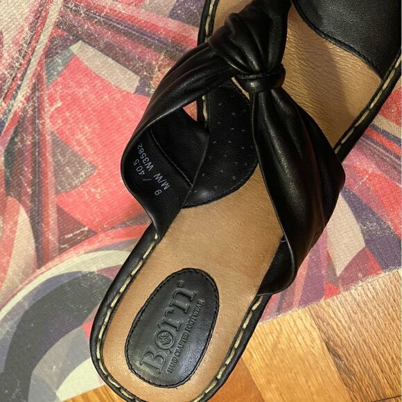 ☘️ Born espadrilles black Leather upper, Wedge Slide Sandal size 9 - Picture 3 of 8